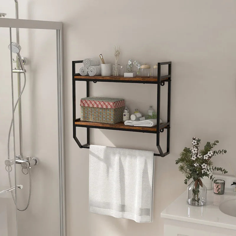 Gymax Wall Mounted Bathroom Shelf Industrial 2-Tier Storage Rack w/