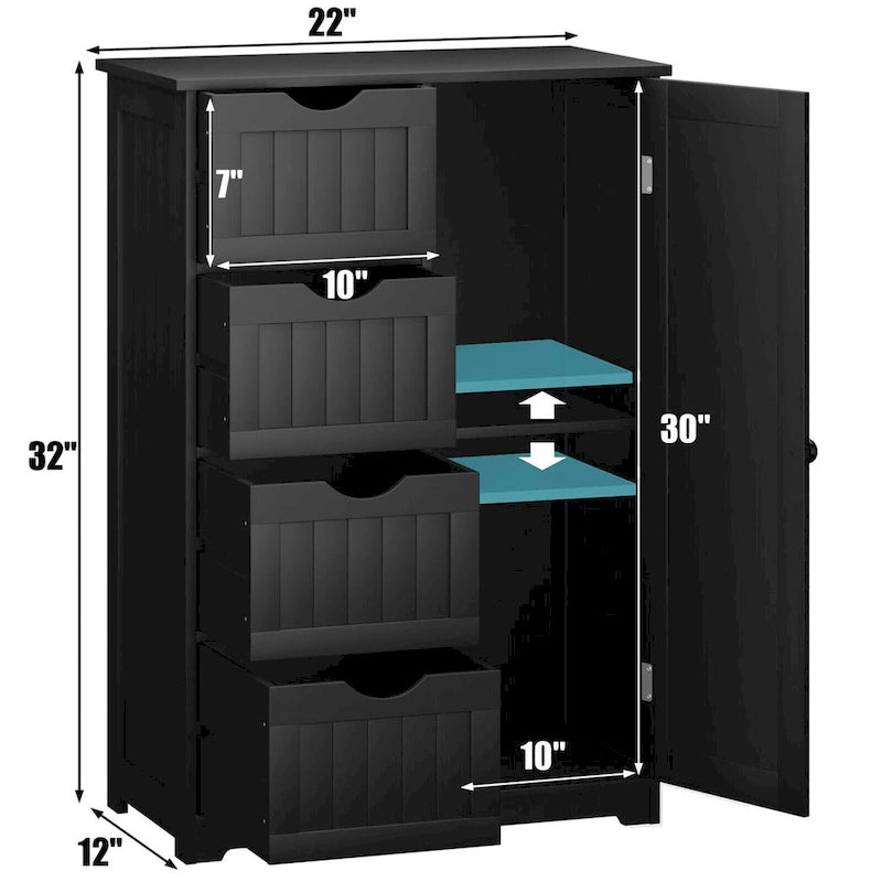 Gymax Storage Floor Cabinet Organizer Cupboard w/ 4 Drawers Adjustable - See Details