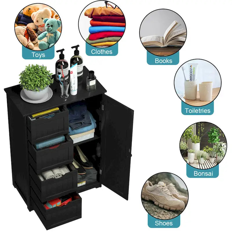 Gymax Storage Floor Cabinet Organizer Cupboard w/ 4 Drawers Adjustable - See Details