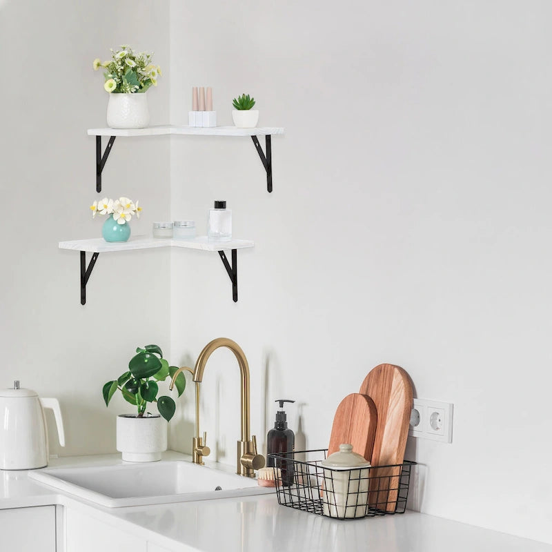 Wood Floating Shelves Set of 2, Wall Mounted Shelves for Bathroom Bedroom Living Room, and Kitchen Wall Decor 15.7*11.4in