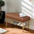 Entryway Storage Shoe Bench,Modern Upholstered Storage Bench with Shelf