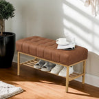 Entryway Storage Shoe Bench,Modern Upholstered Storage Bench with Shelf