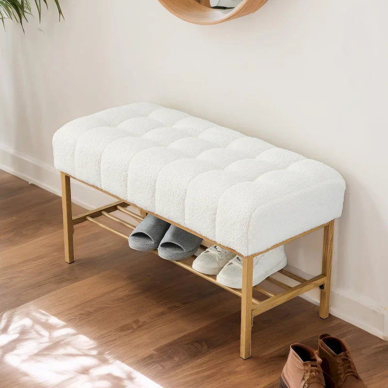 Entryway Storage Shoe Bench,Modern Upholstered Storage Bench with Shelf
