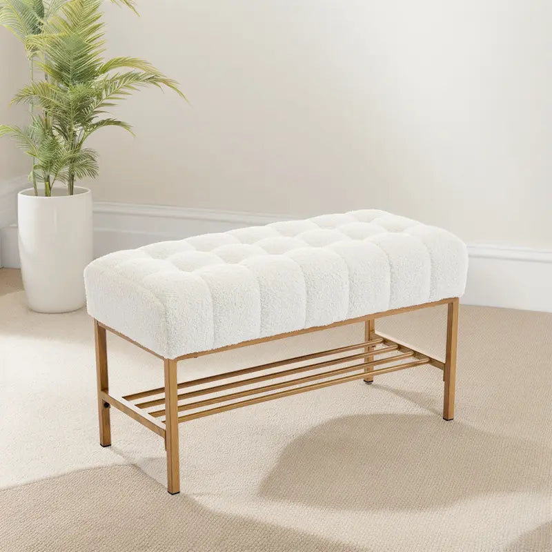 Entryway Storage Shoe Bench,Modern Upholstered Storage Bench with Shelf