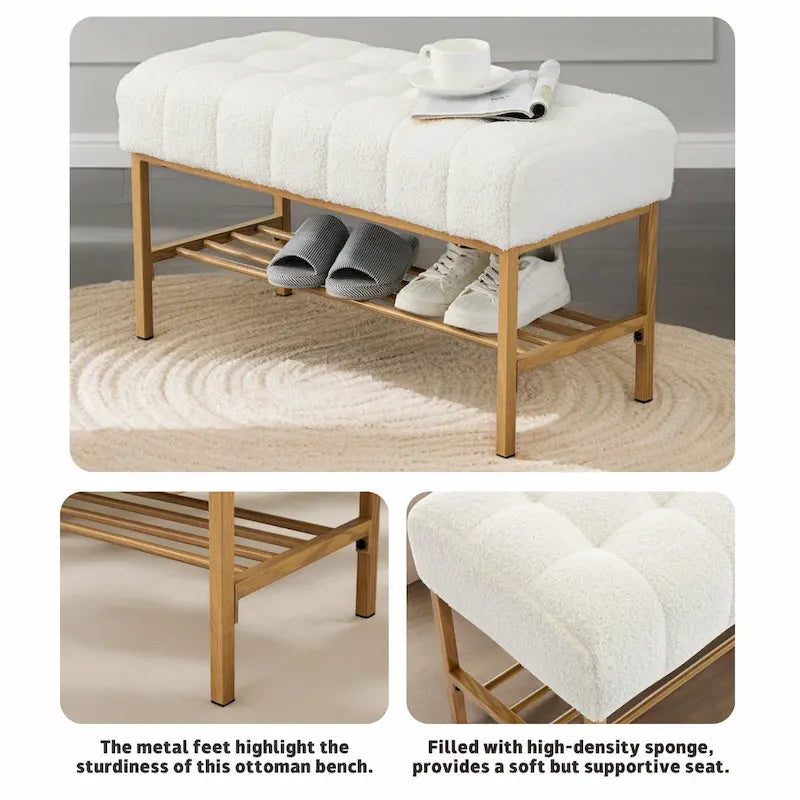 Entryway Storage Shoe Bench,Modern Upholstered Storage Bench with Shelf
