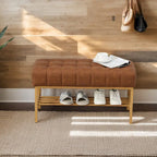 Entryway Storage Shoe Bench,Modern Upholstered Storage Bench with Shelf