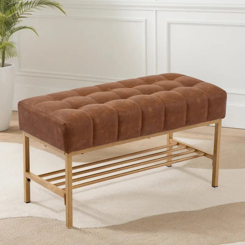 Entryway Storage Shoe Bench,Modern Upholstered Storage Bench with Shelf