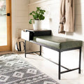 Ruthie Storage Bench 47.3"W x 16"D x 24"H - Contemporary Entryway Seating with Drawer - Light Wood & Black Metal
