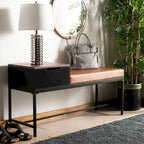 Ruthie Storage Bench 47.3"W x 16"D x 24"H - Contemporary Entryway Seating with Drawer - Light Wood & Black Metal