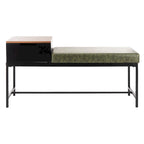 Ruthie Storage Bench 47.3"W x 16"D x 24"H - Contemporary Entryway Seating with Drawer - Light Wood & Black Metal