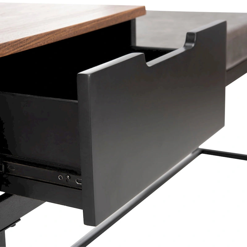 Ruthie Storage Bench 47.3"W x 16"D x 24"H - Contemporary Entryway Seating with Drawer - Light Wood & Black Metal