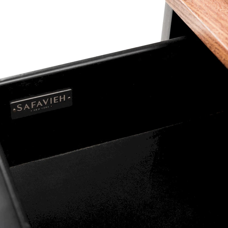 Ruthie Storage Bench 47.3"W x 16"D x 24"H - Contemporary Entryway Seating with Drawer - Light Wood & Black Metal