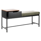 Ruthie Storage Bench 47.3"W x 16"D x 24"H - Contemporary Entryway Seating with Drawer - Light Wood & Black Metal
