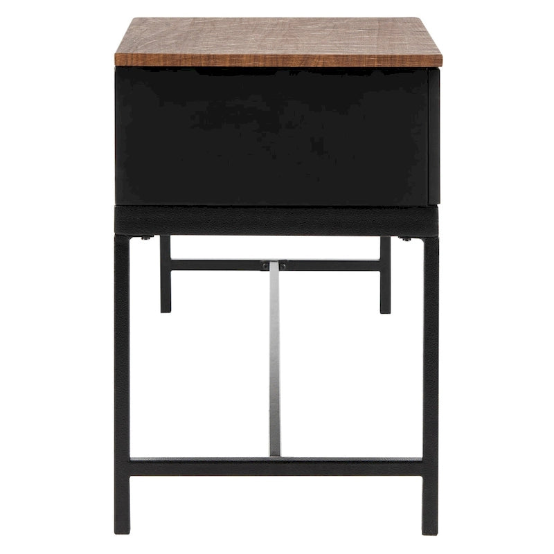 Ruthie Storage Bench 47.3"W x 16"D x 24"H - Contemporary Entryway Seating with Drawer - Light Wood & Black Metal