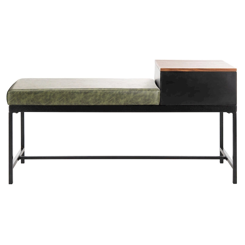 Ruthie Storage Bench 47.3"W x 16"D x 24"H - Contemporary Entryway Seating with Drawer - Light Wood & Black Metal