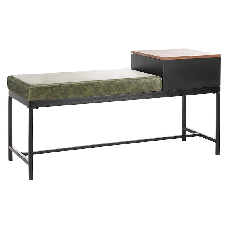 Ruthie Storage Bench 47.3"W x 16"D x 24"H - Contemporary Entryway Seating with Drawer - Light Wood & Black Metal