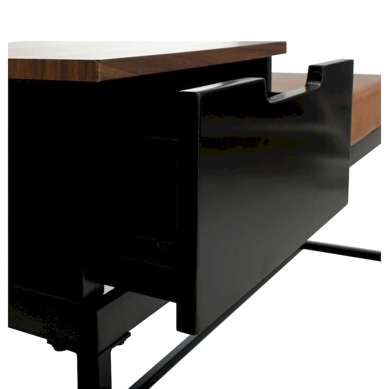 Ruthie Storage Bench 47.3"W x 16"D x 24"H - Contemporary Entryway Seating with Drawer - Light Wood & Black Metal