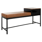 Ruthie Storage Bench 47.3"W x 16"D x 24"H - Contemporary Entryway Seating with Drawer - Light Wood & Black Metal