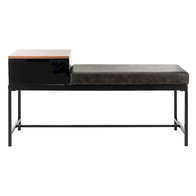 Ruthie Storage Bench 47.3"W x 16"D x 24"H - Contemporary Entryway Seating with Drawer - Light Wood & Black Metal