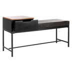 Ruthie Storage Bench 47.3"W x 16"D x 24"H - Contemporary Entryway Seating with Drawer - Light Wood & Black Metal