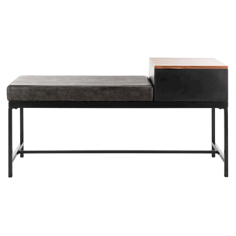 Ruthie Storage Bench 47.3"W x 16"D x 24"H - Contemporary Entryway Seating with Drawer - Light Wood & Black Metal