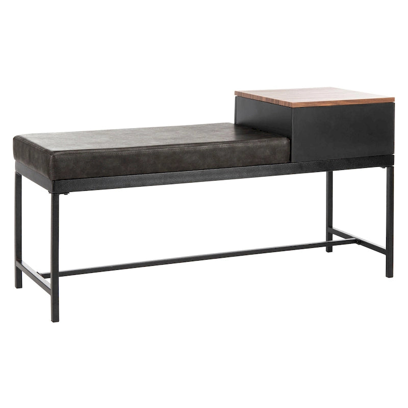 Ruthie Storage Bench 47.3"W x 16"D x 24"H - Contemporary Entryway Seating with Drawer - Light Wood & Black Metal