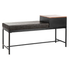 Ruthie Storage Bench 47.3"W x 16"D x 24"H - Contemporary Entryway Seating with Drawer - Light Wood & Black Metal