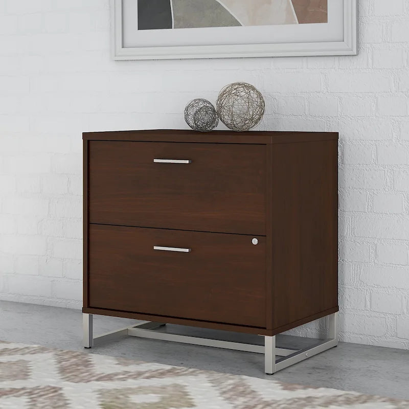 2 Drawer Lateral File Cabinet - Mid Century Modern Design - Full Extension Ball Bearing Slides - Letter Legal Size - Fully Assembled