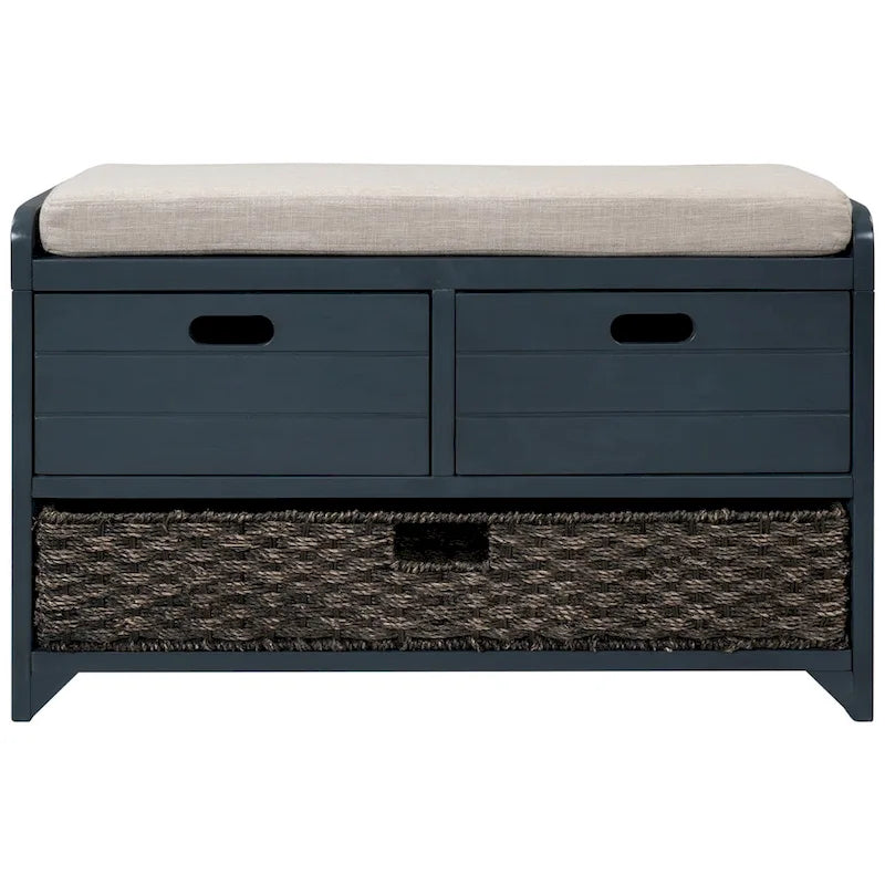 Merax Rustic Storage Bench with Removable Basket and Removable Cushion