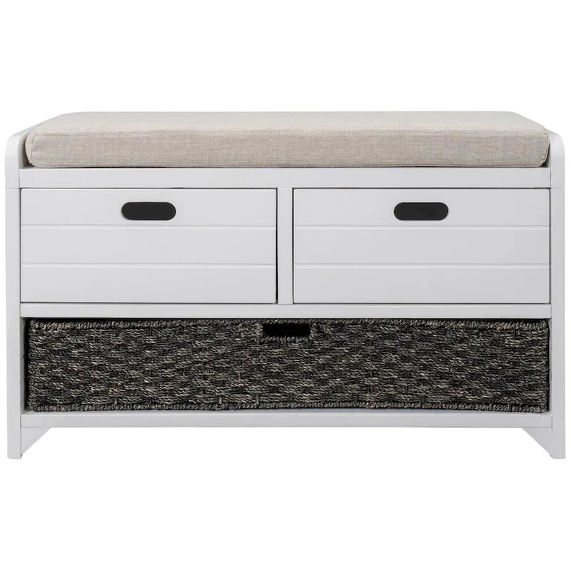 Merax Rustic Storage Bench with Removable Basket and Removable Cushion