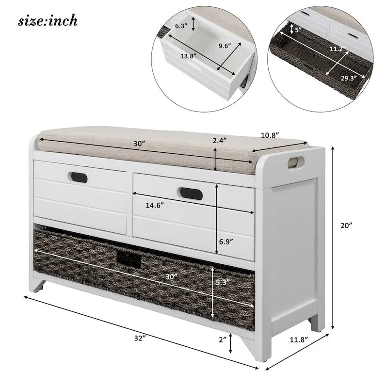 Merax Rustic Storage Bench with Removable Basket and Removable Cushion