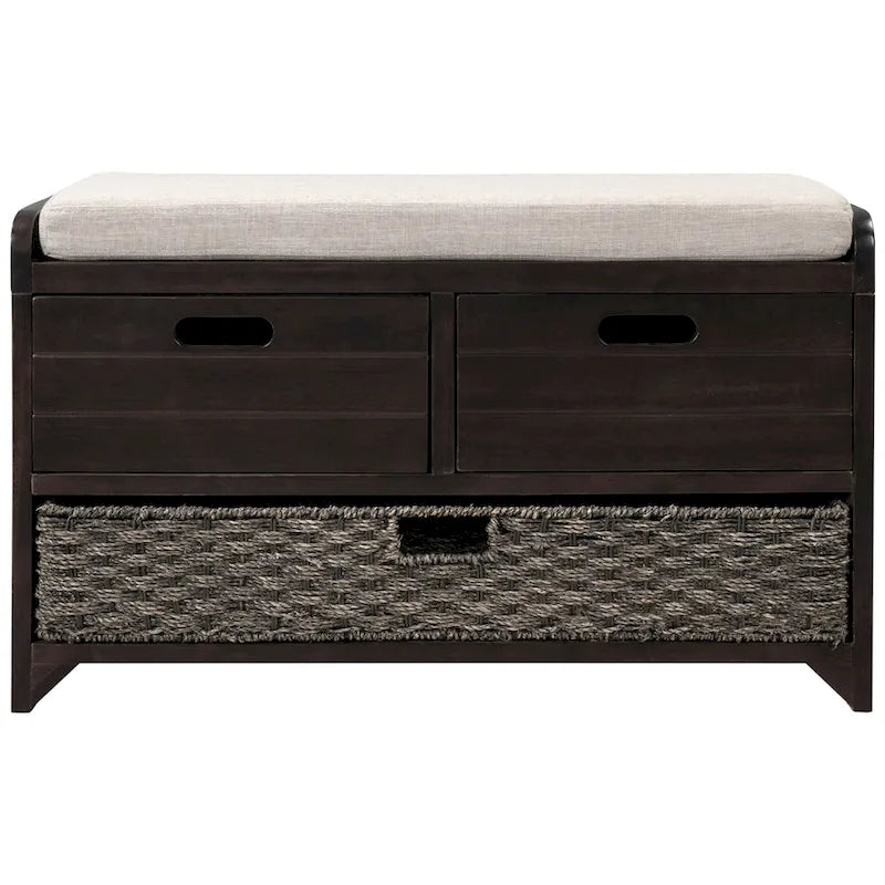 Merax Rustic Storage Bench with Removable Basket and Removable Cushion
