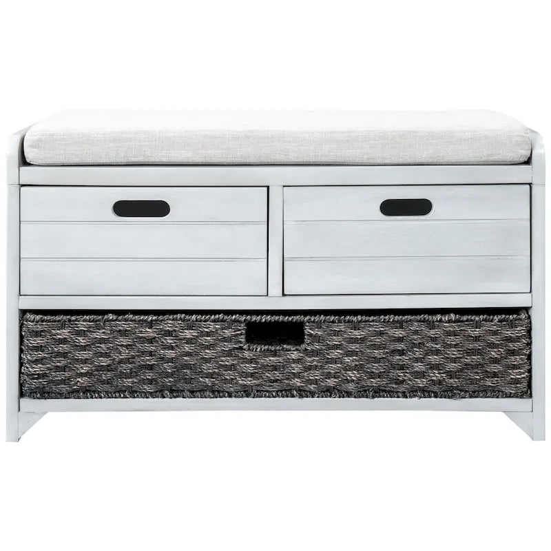 Merax Rustic Storage Bench with Removable Basket and Removable Cushion