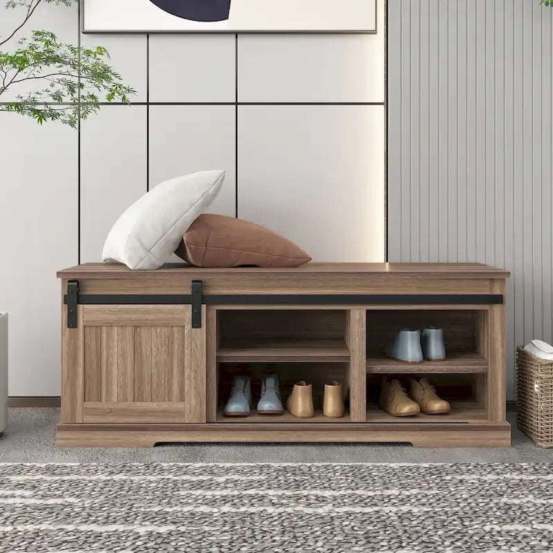 Storage Bench with a Sliding Door and Adjustable Shelf