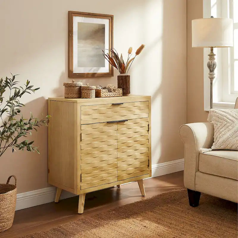 Art Leon Textured Wood Sideboard Cabinet with Storage