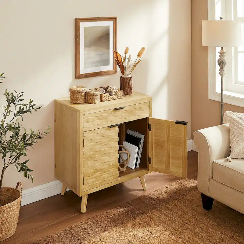 Art Leon Textured Wood Sideboard Cabinet with Storage