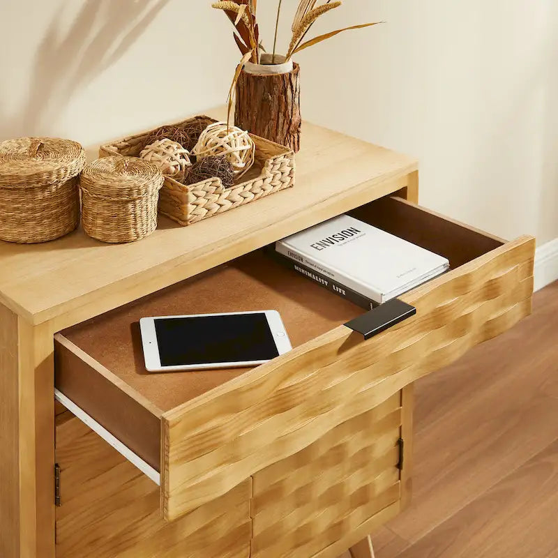 Art Leon Textured Wood Sideboard Cabinet with Storage