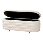 Betiana Modern Japandi Cream Boucle Fabric and Walnut Brown Finished Wood Storage Bench