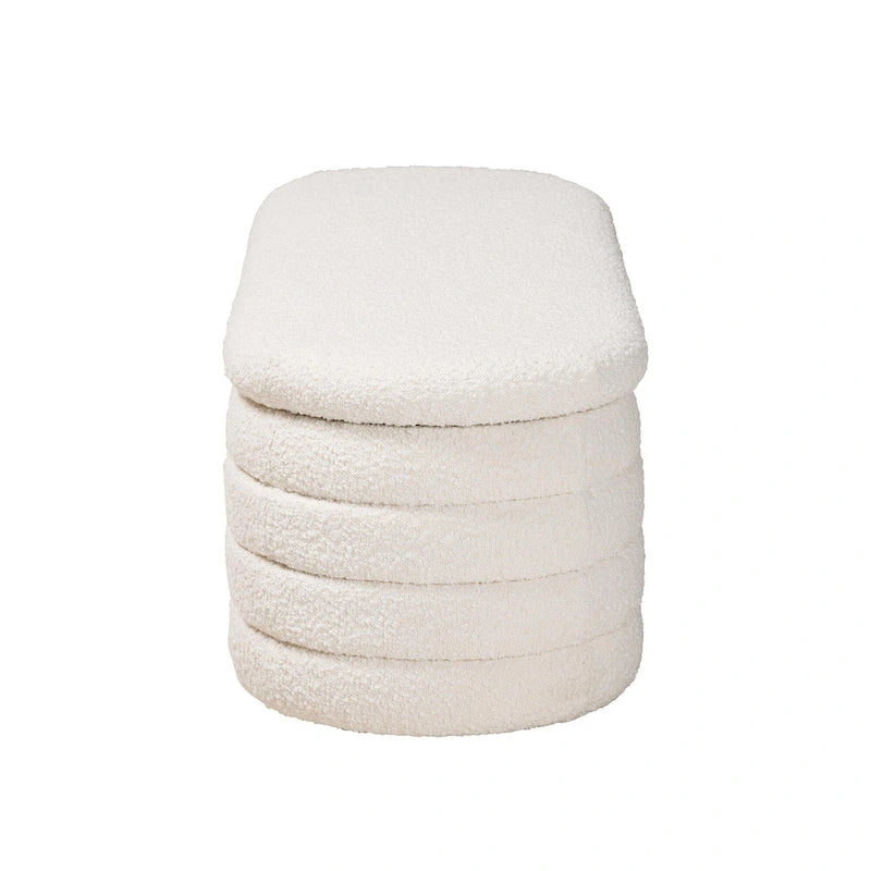 Betiana Modern Japandi Cream Boucle Fabric and Walnut Brown Finished Wood Storage Bench