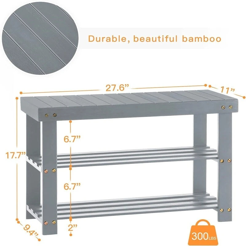 3-Tier Shoe Rack Bench - 11 D x 27.6 W x 17.7 H