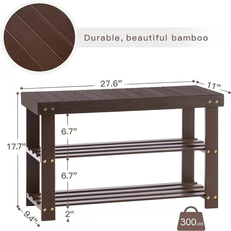 3-Tier Shoe Rack Bench - 11 D x 27.6 W x 17.7 H
