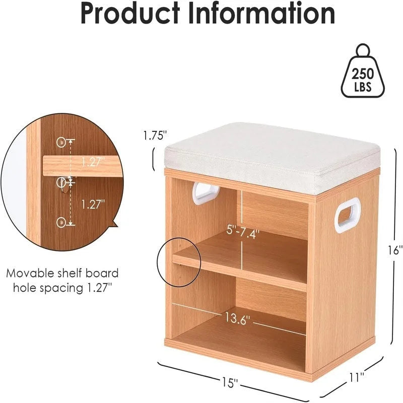 Shoe Bench for Entryway - 15 D x 11 W x 16 H