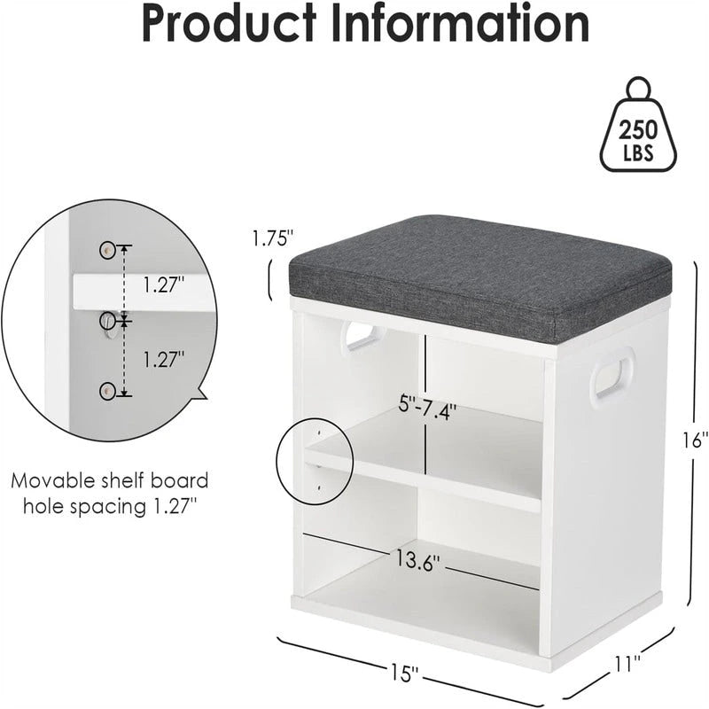 Shoe Bench for Entryway - 15 D x 11 W x 16 H