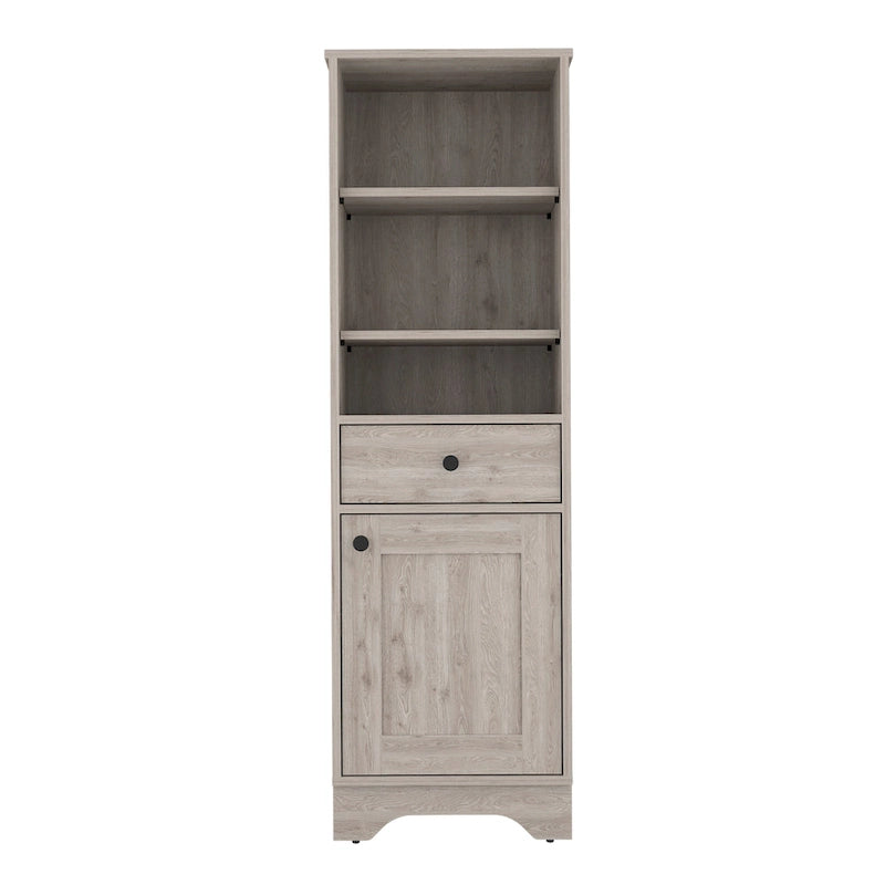 Alaskan Linen Cabinet with Drawer, 3 Open Shelves & Single Door - Light Oak White/Gray - 17.3"W x 18.8"D x 55.7"H