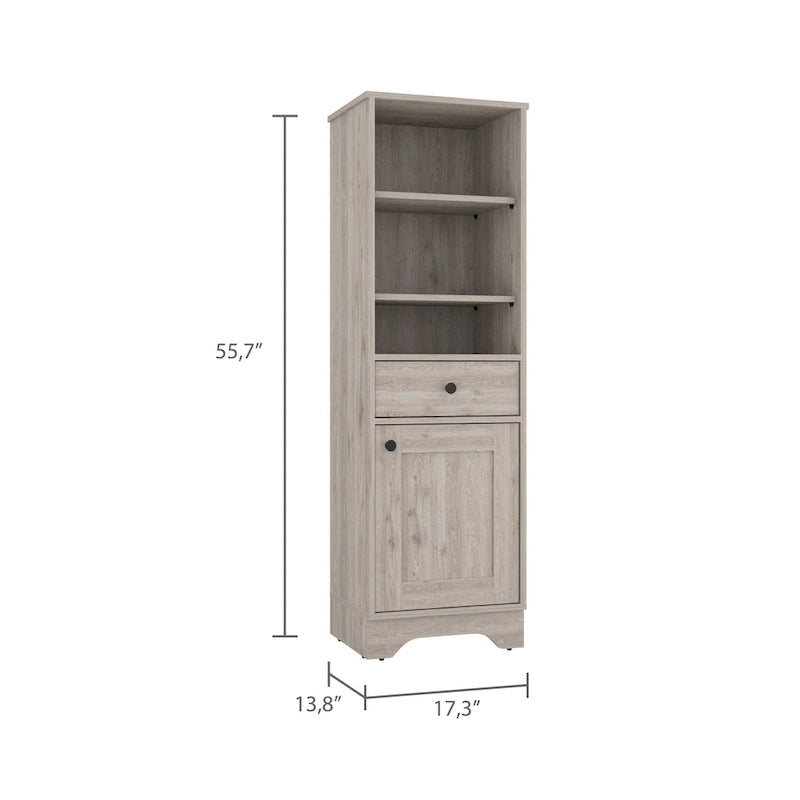 Alaskan Linen Cabinet with Drawer, 3 Open Shelves & Single Door - Light Oak White/Gray - 17.3"W x 18.8"D x 55.7"H