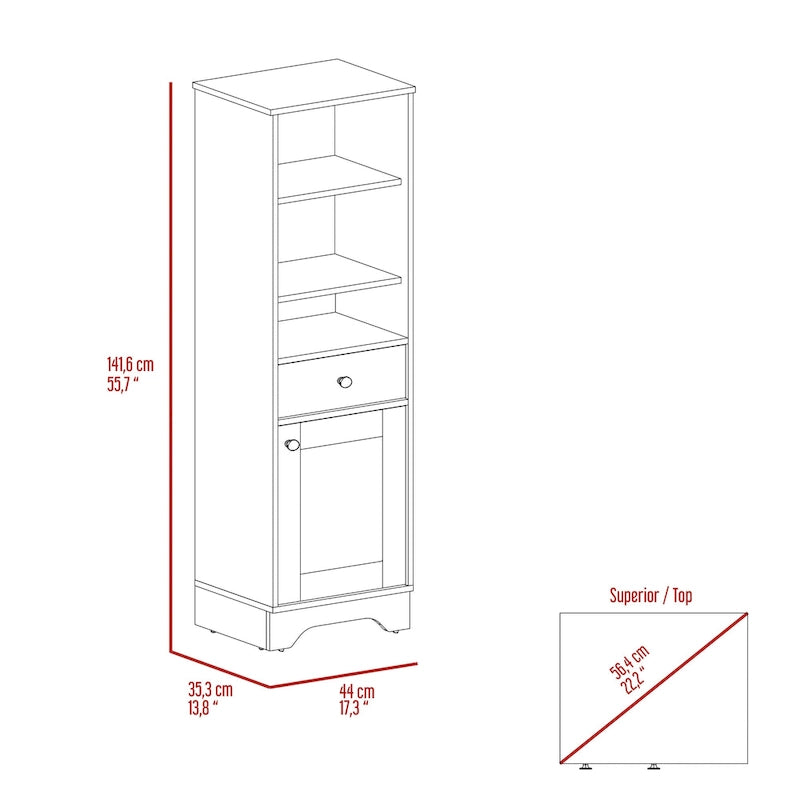 Alaskan Linen Cabinet with Drawer, 3 Open Shelves & Single Door - Light Oak White/Gray - 17.3"W x 18.8"D x 55.7"H