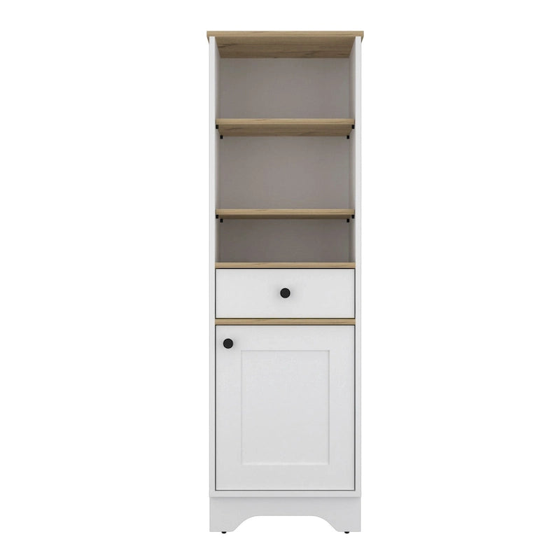 Alaskan Linen Cabinet with Drawer, 3 Open Shelves & Single Door - Light Oak White/Gray - 17.3"W x 18.8"D x 55.7"H