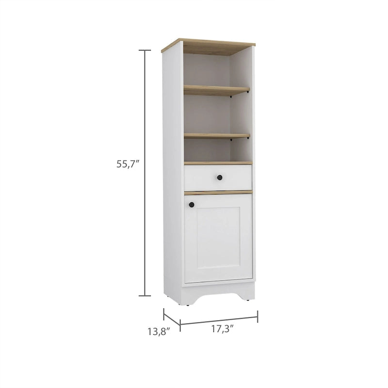 Alaskan Linen Cabinet with Drawer, 3 Open Shelves & Single Door - Light Oak White/Gray - 17.3"W x 18.8"D x 55.7"H