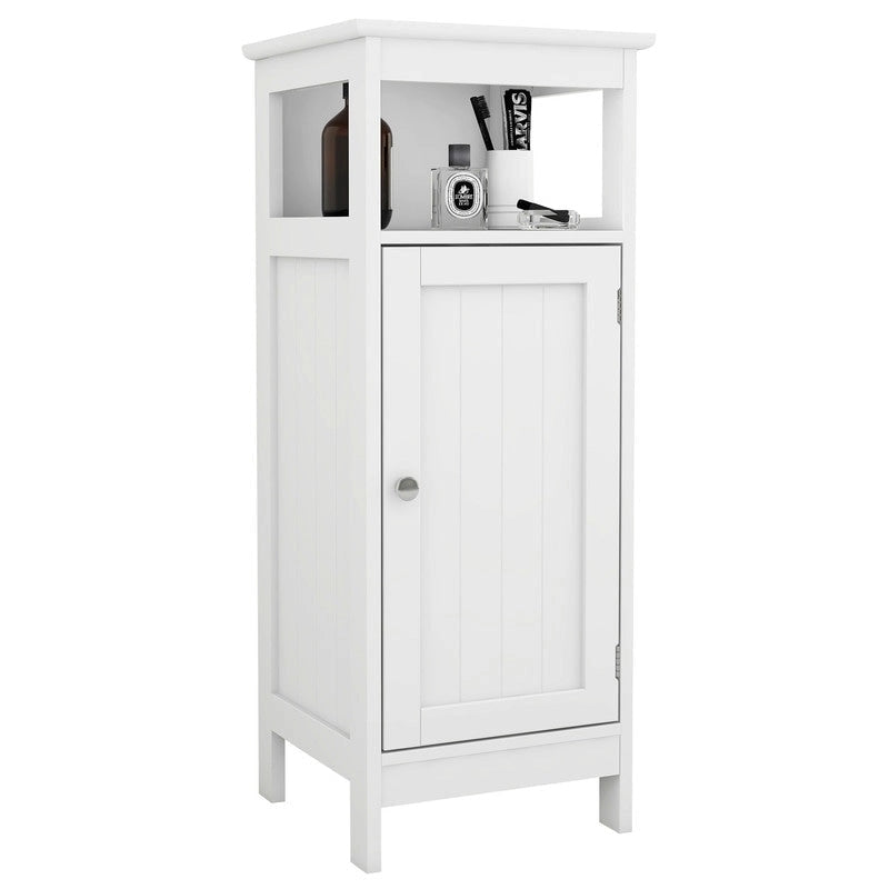 White Bathroom Floor Cabinet with Single Door, Freestanding Cupboard, Storage Organizer