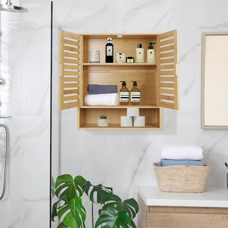 Bathroom Wall Cabinet Storage Organizer with Adjustable Shelf Double Door